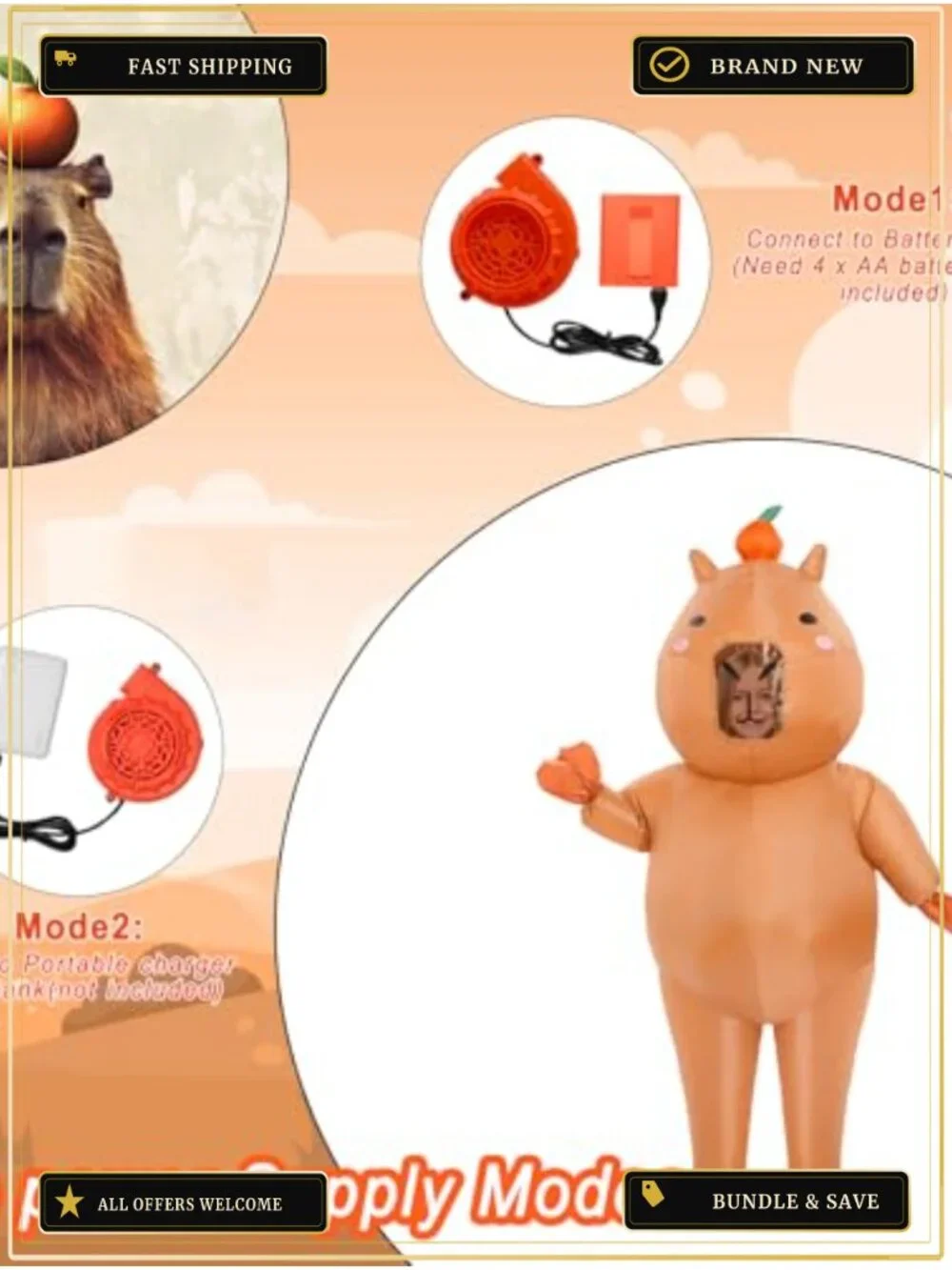 Inflatable Capybara Costume Kids Halloween Funny Blow Up Animal Cosplay Party